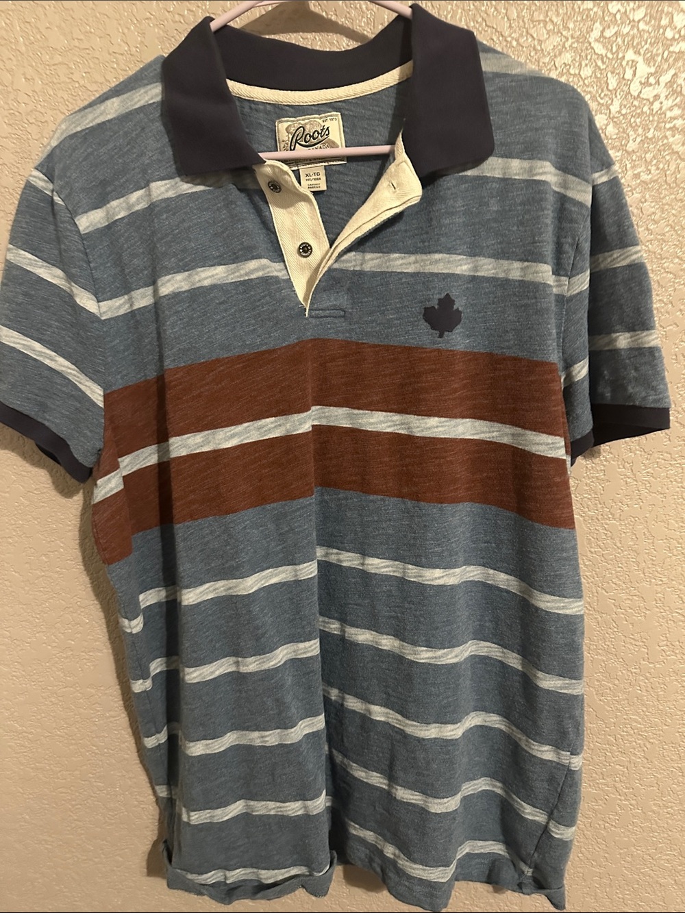 Roots Men's Navy & Brown Striped Polo Shirt